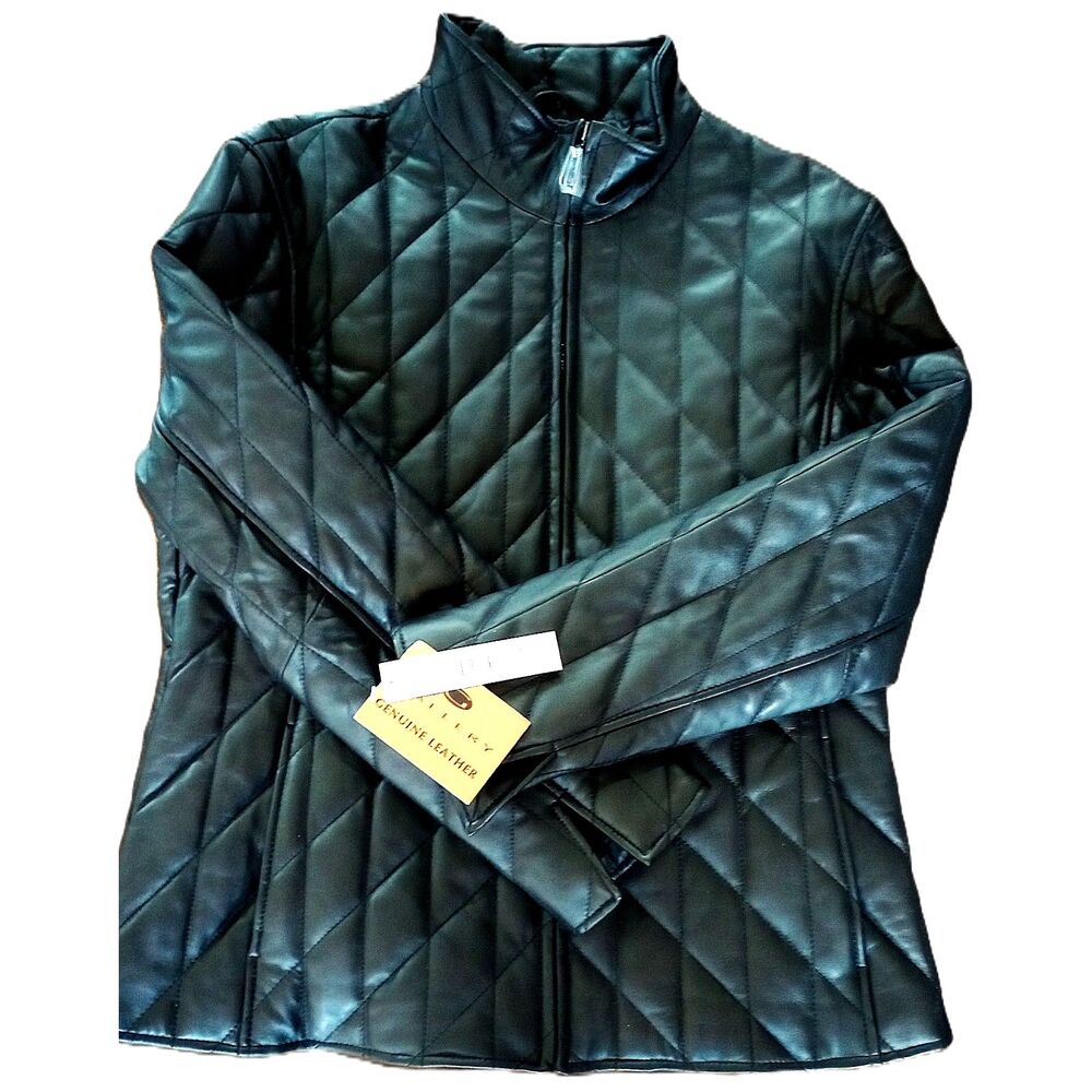 Gallery Women's Black Full zip leather jacket large size Fits Like Medium NWT